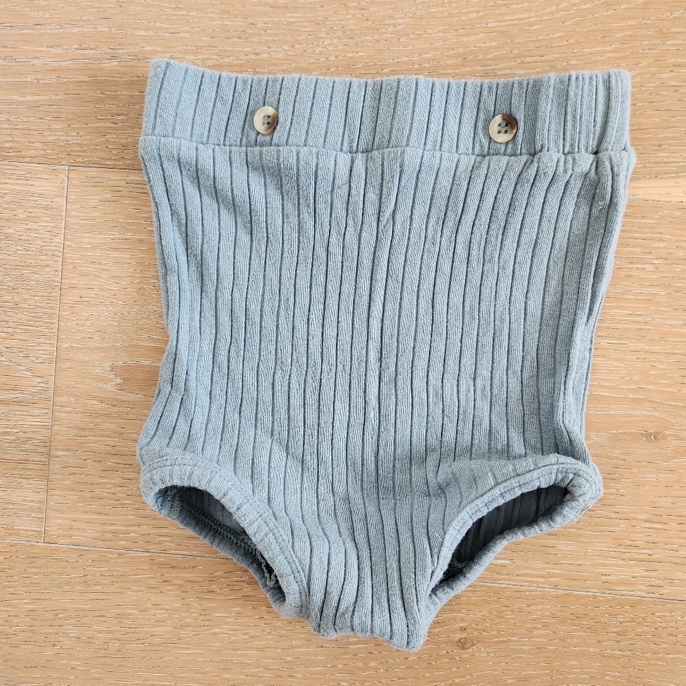 Kate Quinn blue ribbed button bloomer organic cotton sz 18-24mo